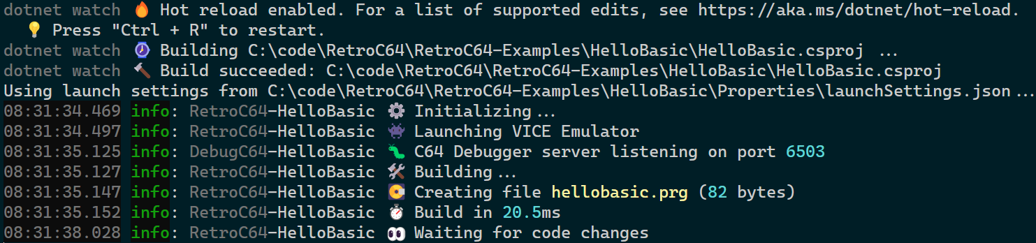 HelloBasic Build Output