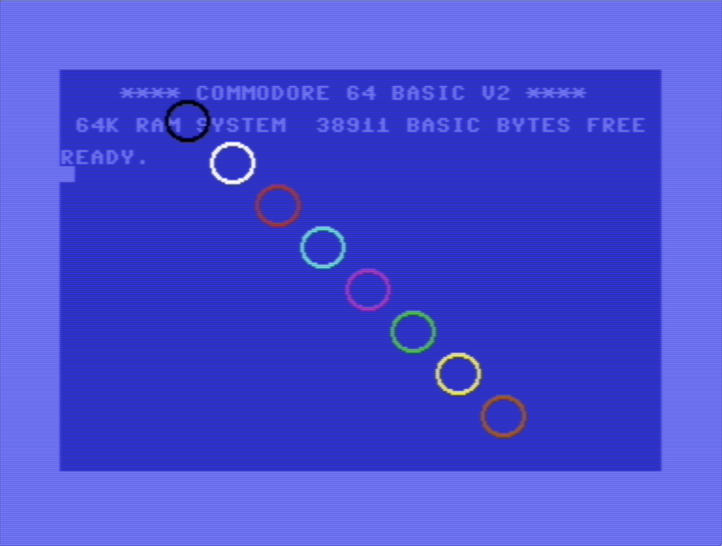Colored sprites displayed on a C64 screen
